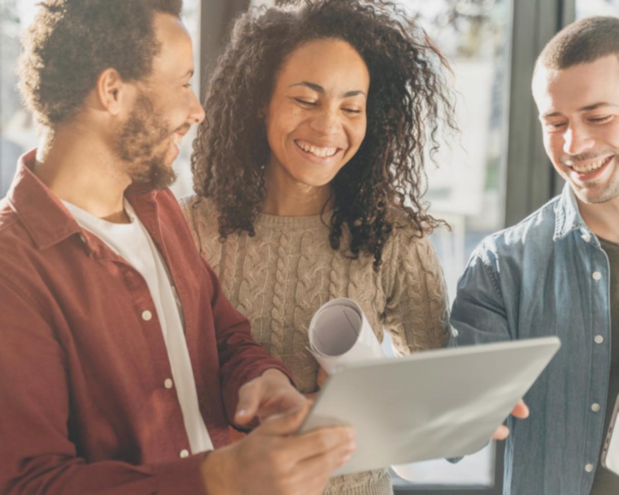 Family reviewing budget together at kitchen table